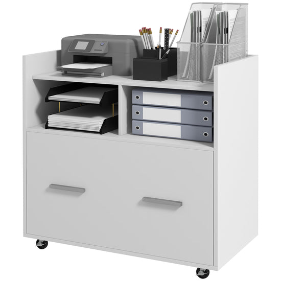 Vinsetto Rolling File Cabinet with Drawer Adjustable Bar for Letter A4 Legal Size White Mobile Office Organizer | The Comfy Couch Canada