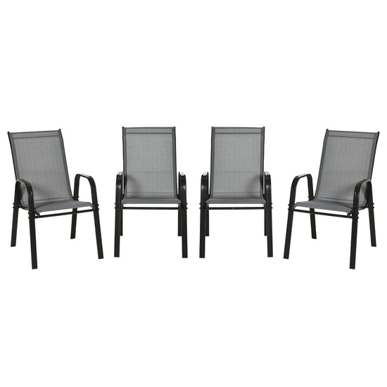 Outsunny Set of 4 Outdoor Dining Chairs, Heavy Duty Stackable Patio Dining Set with Armrests for Balcony Garden, Dark Grey | The Comfy Couch Canada