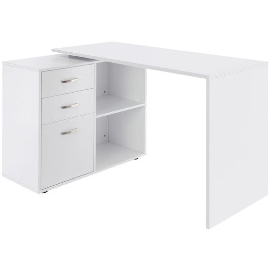 HOMCOM L-Shaped Desk Computer Corner with Storage Shelf Drawer White Home Office Workstation | The Comfy Couch Canada
