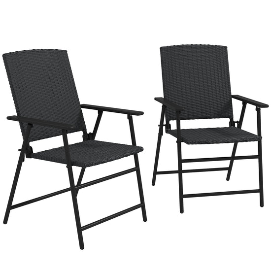 Outsunny 2PC Outdoor Wicker Dining Chairs Steel Frame Patio Furniture Black | The Comfy Couch Canada