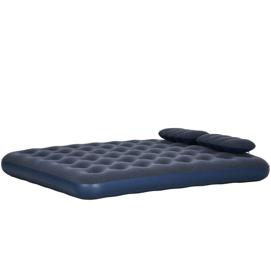 Outsunny Inflatable Twin Air Mattress Double Air Bed with Pillows Hand Pump Camping Guest Blue | The Comfy Couch Canada