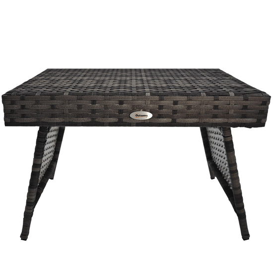 Outsunny Rattan Foldable End Table Outdoor Metal Frame Patio Wicker Coffee Table for Poolside Lawn Garden Mixed Grey | The Comfy Couch Canada