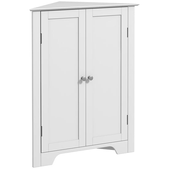 kleankin Modern Corner Bathroom Cabinet: Doors, Adjustable Shelf & Recessed Design for Space-Saving Storage, White Elegant Unit | The Comfy Couch Canada