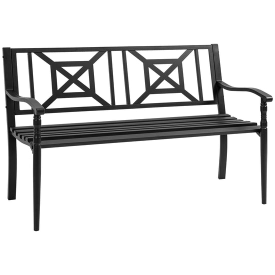 Outsunny Steel Garden Bench 2-person Outdoor Loveseat Black Durable Patio Furniture for Lawn Deck Yard Porch Entryway | The Comfy Couch Canada