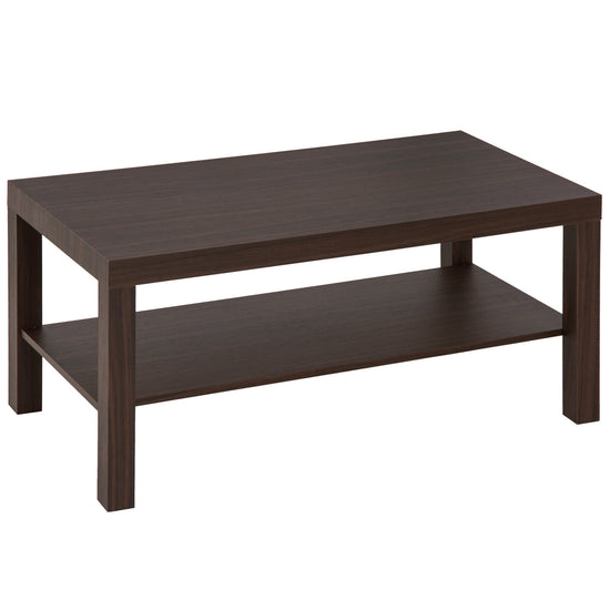 HOMCOM Walnut 2-Tier Coffee Table with Shelf: Rectangular Center Table for Living Room, Home Office Furniture | The Comfy Couch Canada