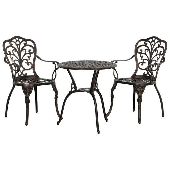 Outsunny 3 Pieces Cast Aluminum Bistro Set, Outdoor Patio Furniture Set with Umbrella Hole for Garden Balcony, Bronze | The Comfy Couch Canada