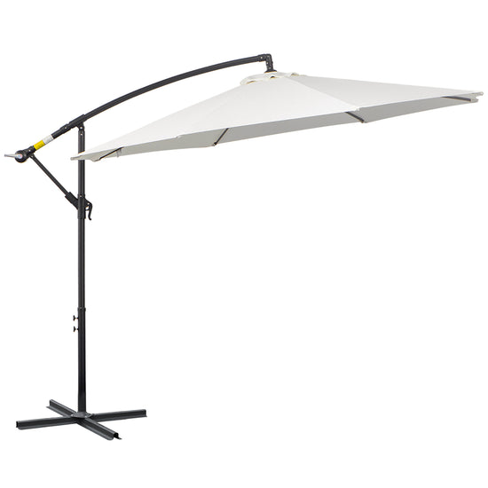 Outsunny 9.7ft Offset Patio Umbrella Cantilever Parasol with Crank Handle 8 Ribs and Cross Base for Outdoor Sun Shade Cream | The Comfy Couch Canada