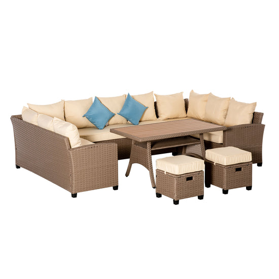 Outsunny 6-Piece Patio Wicker Sofa Set Outdoor All-Weather PE Rattan Ample Seating Grey Khaki | The Comfy Couch Canada