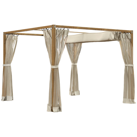 Outsunny 10x10 ft Garden Gazebo Shelter with Retractable Pergola, Nettings for Grill & Patio Deck, Natural - Create a Cozy Retreat | The Comfy Couch Canada