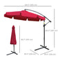 Outsunny 9FT Offset Hanging Patio Umbrella: Red Easy Crank Tilt Cross Base 8 Ribs UV Blocking Canopy | The Comfy Couch Canada