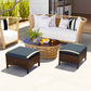 Outsunny 2 Pieces Wicker Outdoor Ottoman with Removable Cushion, Rattan Outdoor Footstool, Footrest and Side Table, Blue | The Comfy Couch Canada