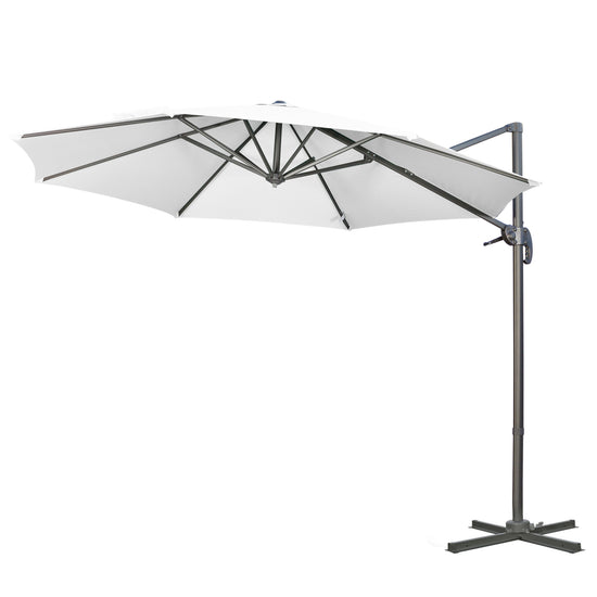 Outsunny Offset Patio Umbrella: 10ft Cantilever Sun Shade Cross Base 361å¡ Rotation White Poles | The Comfy Couch Canada