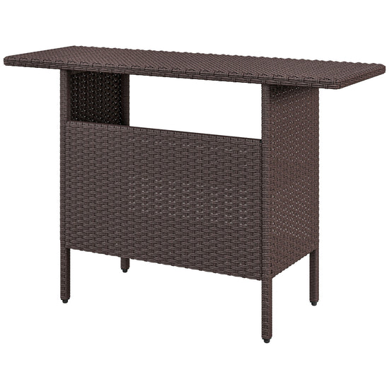 Outsunny Bar Height Outdoor Rattan Table, Patio Wicker Bar Table with 2 Storage Shelves, 55.1" x 18.5" x 37", Brown | The Comfy Couch Canada