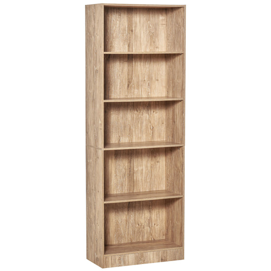 HOMCOM 5-Tier Bookcase: Adjustable Shelves Display Unit for Living Room/Office, Natural Wood | The Comfy Couch Canada
