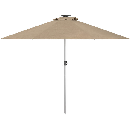 Outsunny Solar Illumination Shade: LED Lighted Patio Umbrella with 4 Lighting Modes, USB Charging Outdoor Deck Khaki | The Comfy Couch Canada