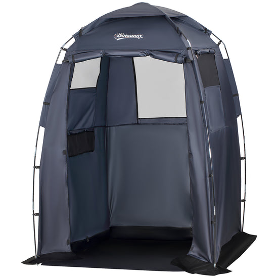 Outsunny 60" x 60" x 82" Shower Tent Changing Room Privacy Portable Camping Shelters with Windows &  Floor Mat, Dark Blue | The Comfy Couch Canada