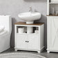 kleankin Farmhouse Pedestal Sink Bathroom Cabinet Storage Double Doors Shelves White.
