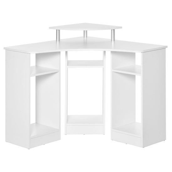 HOMCOM L-Shaped Desk with Monitor Stand Home Office Corner Workstation Small Space Solution White | The Comfy Couch Canada