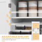 HOMCOM White Modern Kitchen Cabinet: Freestanding Pantry Cupboard with Doors, Open Shelves, Adjustable Shelving and Microwave Space | The Comfy Couch Canada