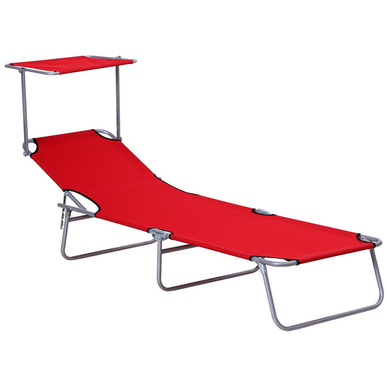 Outsunny Adjustable Garden Chaise Lounge Outdoor Camping Beach Lounging Bed Reclining Seat Portable with Sun Shade (Red) | The Comfy Couch Canada