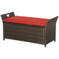 Outsunny 2-In-1 Outdoor PE Rattan Storage Bench, 27 Gallon Patio Wicker Furniture, Basket Box with Handles and Cushion Red | The Comfy Couch Canada