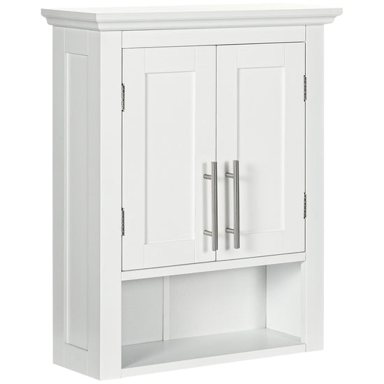 kleankin White Wall-Mounted Cabinet: Above Toilet Bathroom Storage Shelf Organizer for Tidy Living Spaces.