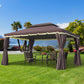 Outsunny Aluminum Frame Gazebo Canopy 10x13ft Double Tier Garden Shelter with Netting Curtains Coffee | The Comfy Couch Canada
