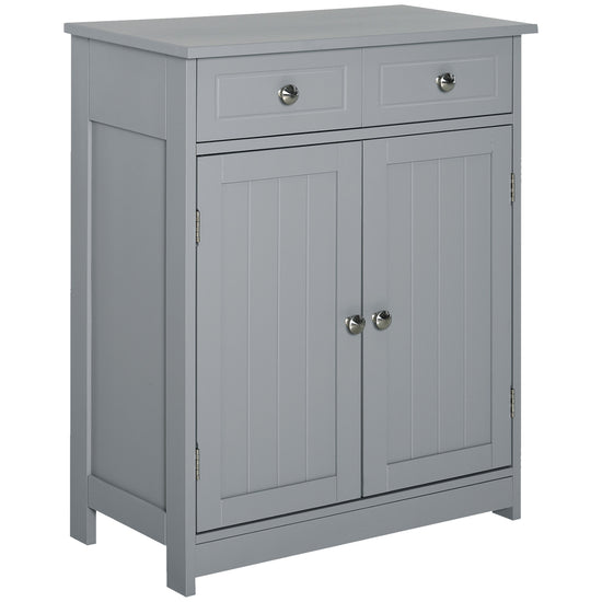 Kleankin Washroom Wonder: Freestanding Bathroom Floor Cabinet with 2 Doors, 2 Drawers, Adjustable Shelf, Grey | The Comfy Couch Canada