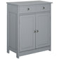Kleankin Washroom Wonder: Freestanding Bathroom Floor Cabinet with 2 Doors, 2 Drawers, Adjustable Shelf, Grey | The Comfy Couch Canada