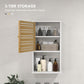 HOMCOM Wall Mounted Bathroom Cabinet Storage Bamboo Slat Door Adjustable Shelf White | The Comfy Couch Canada