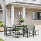 Outsunny 9 Pieces Wicker Patio Dining Set with 4 Armchairs, 4 Stools, Tempered Glass Top, Removable Cushions, Light Grey | The Comfy Couch Canada