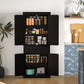 HOMCOM 72" Kitchen Storage Cabinet, Farmhouse Kitchen Pantry Cabinet with 4 Barn Doors, Drawer, Adjustable Shelves, Black | The Comfy Couch Canada