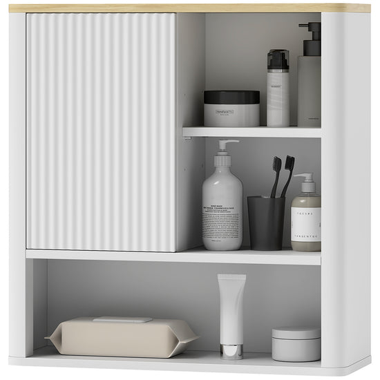 HOMCOM Bathroom Wall Cabinet, Medicine Cabinet with Fluted Panel, Curved Bathroom Cabinet with Adjustable Shelves, White | The Comfy Couch Canada