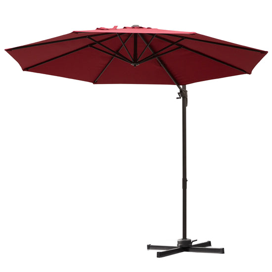 Outsunny 10ft Cantilever Patio Umbrella with 360å¡ Rotation, Crank & Cross Base for Garden Deck Pool Backyard, Wine Red | The Comfy Couch Canada