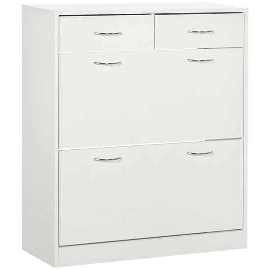 HOMCOM Narrow Shoe Storage Cabinet 2 Flip Drawers Adjustable Shelves Organizer for 12 Pairs White | The Comfy Couch Canada