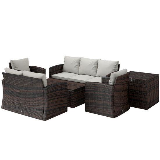 Outsunny 6 Piece Patio Furniture Set, Rattan Wicker Patio Sofa Set Sectional Outdoor Conversation Sofa Set Storage Table & Cushions, Cream White | The Comfy Couch Canada