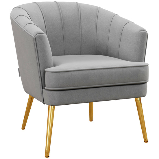 HOMCOM Elegant Living Accent: Fabric Armchair with Gold Metal Legs for Home Office, Bedroom, Grey Finish | The Comfy Couch Canada