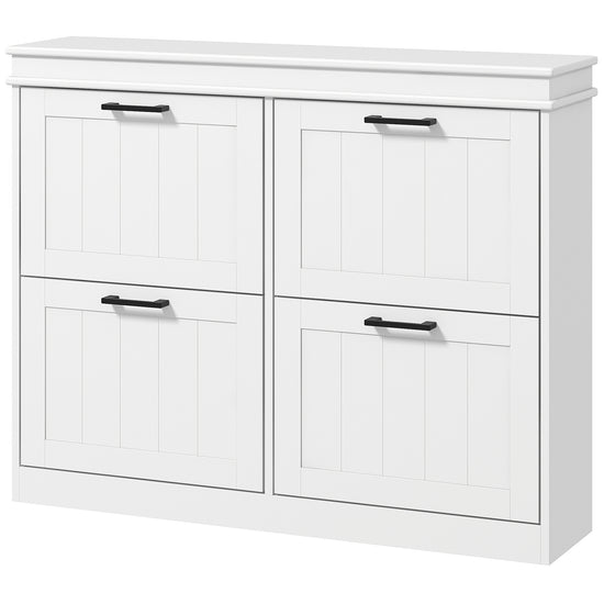 HOMCOM Space-Saving Shoe Storage Cabinet 4 Flip Drawers Adjustable Shelves for 20 Pairs Shoes White | The Comfy Couch Canada