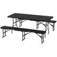 Outsunny 6FT 3PCS Faux Rattan Outdoor Camping Table Bench Set with Carrying Handles, Folding Picnic Table with 2 Benches, Black | The Comfy Couch Canada