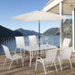 Outsunny 8 Piece Patio Dining Set with Table Umbrella, 6 Chairs and Rectangle Dining Table, Outdoor Patio Furniture Set, Cream White | The Comfy Couch Canada