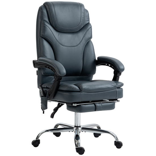 Vinsetto Heated Massage Office Chair: PU Leather, 6-Point Vibration, Recliner with Footrest, Grey | The Comfy Couch Canada