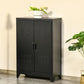 HOMCOM Storage Solution: 3-Tier Steel Storage Cabinet with 2 Louvered Doors, Black Finish for Office Garage Warehouse | The Comfy Couch Canada