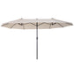 Outsunny 15ft Beige Twin Canopy Patio Umbrella Outdoor Sunshade with Steel Table Lift Crank for Spacious Shade | The Comfy Couch Canada