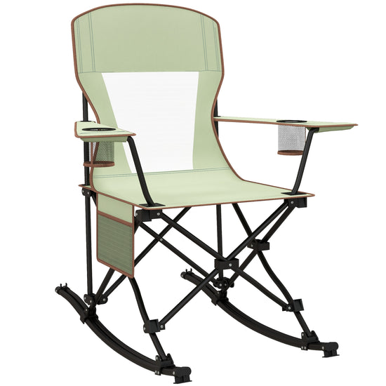 Outsunny Camping Folding Chair Portable Rocking Chair w/ Armrest Cup Holder Compact and Sturdy in a Bag for Outdoor Beach Picnic Green | The Comfy Couch Canada