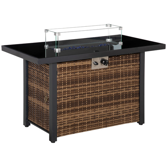 Outsunny Propane Fire Pit Table 43in Outdoor Square Fire Table, 50,000 BTU Pulse-Ignition Wicker Firepit Furniture Wind Guard | The Comfy Couch Canada