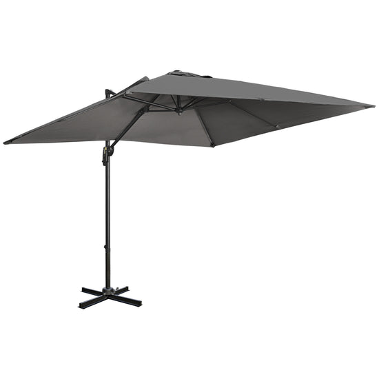 Outsunny 105" x 105" x 98" Cantilever Patio Umbrella with Cross Base, Crank Handle, Tilt, 360° Rotation and Aluminum Frame, Dark Grey | The Comfy Couch Canada