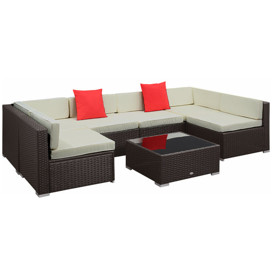 Outsunny 7pc Rattan Patio Furniture Set Outdoor Garden Wicker Sofa Conversation Sectional w/ Cushion | The Comfy Couch Canada