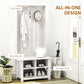 HOMCOM Hall Tree Coat and Shoe Storage Bench with Adjustable Shelves Entryway Organizer, White Finish.