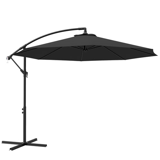 Outsunny 9.7ft Offset Patio Umbrella Garden Hanging Parasol Banana Cantilever Umbrella with Base, Crank, Black | The Comfy Couch Canada