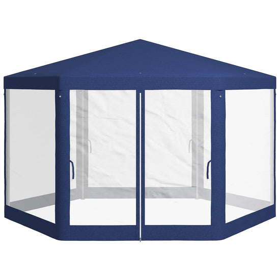 Outsunny Hexagon Party Tent, Patio Gazebo with Netting Mesh, Blue | The Comfy Couch Canada